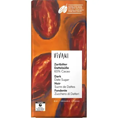 VIVANI - Chocolate BIO - Escuro 60% Cacau c/ Tâmaras, 80g